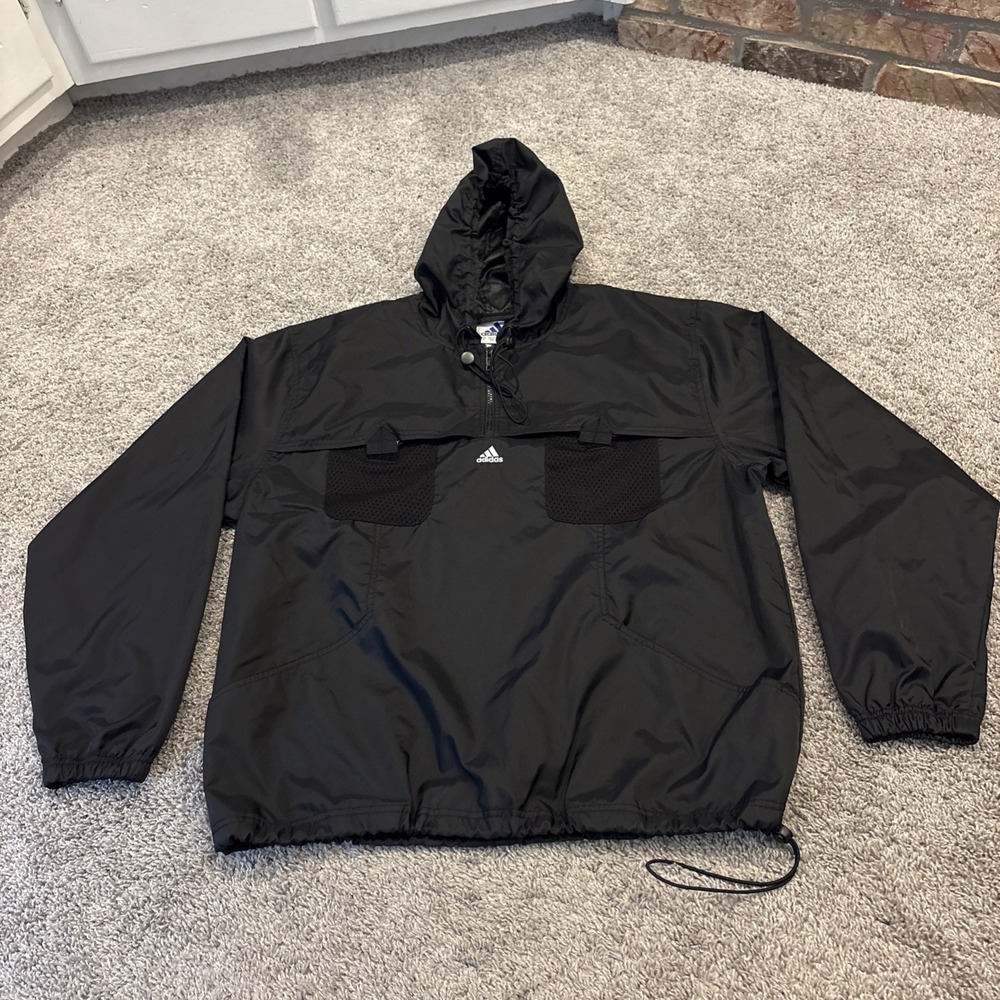 NWOT Adidas Windbreaker 1/2 Anorak Hooded Jacket Size XL Mens Black Track Soccer